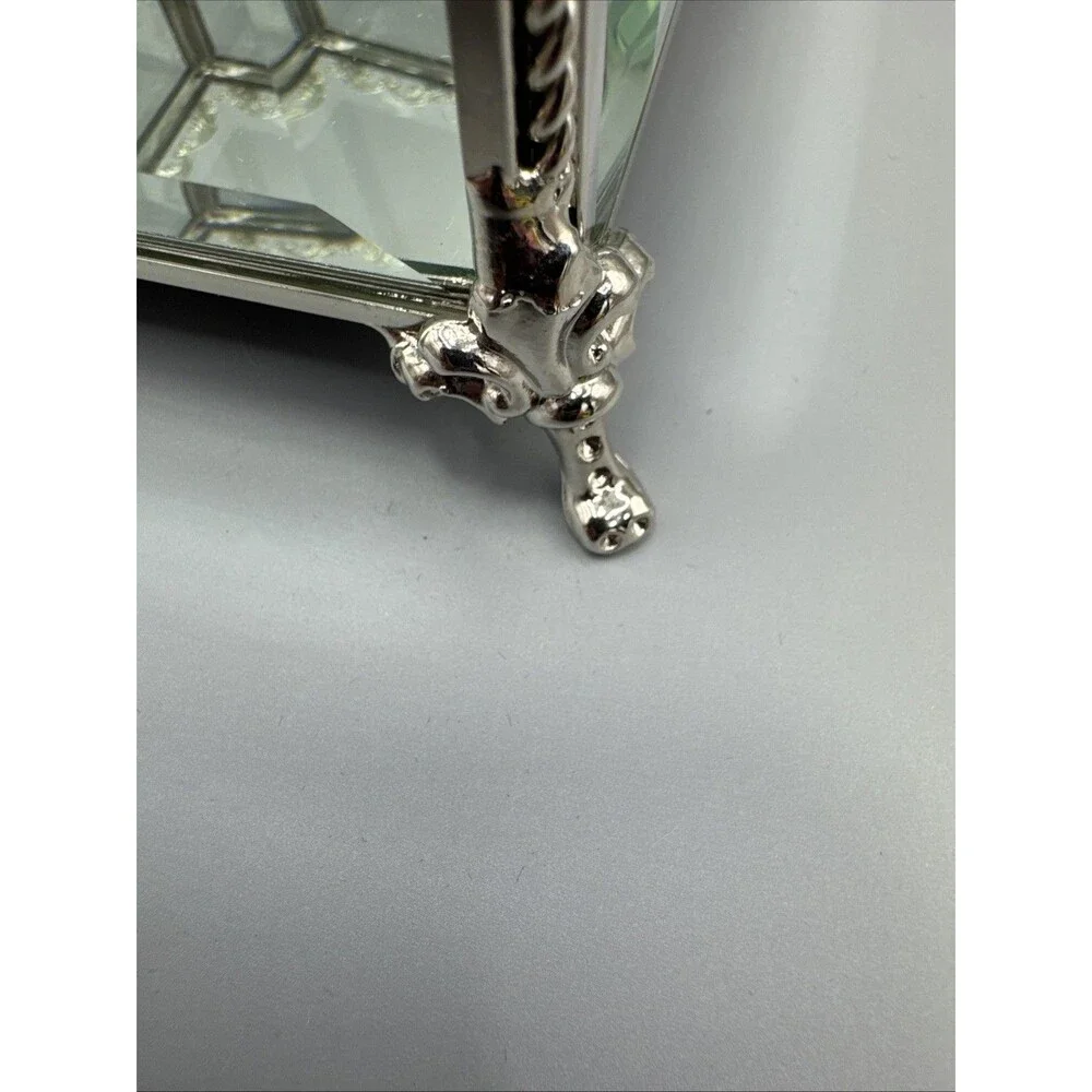 Cynthia Rowley Beveled Glass Jewelry Box Silver Trinket Keepsake Box 3.5x4x4.25